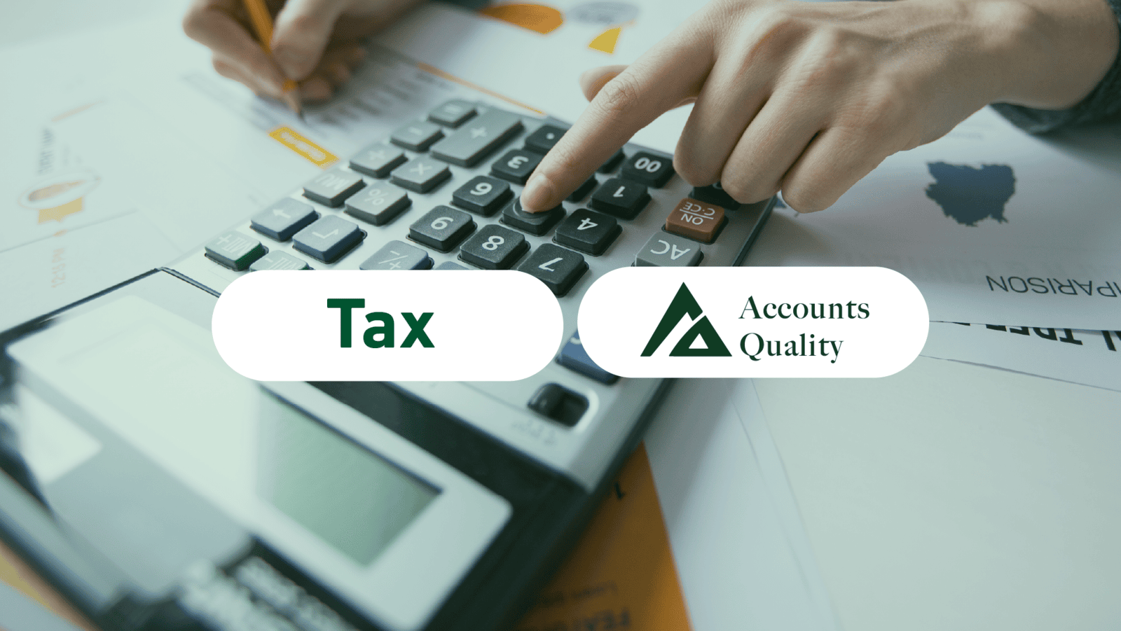 Tax consultant at Accounts Quality calculating taxes with financial documents and calculator