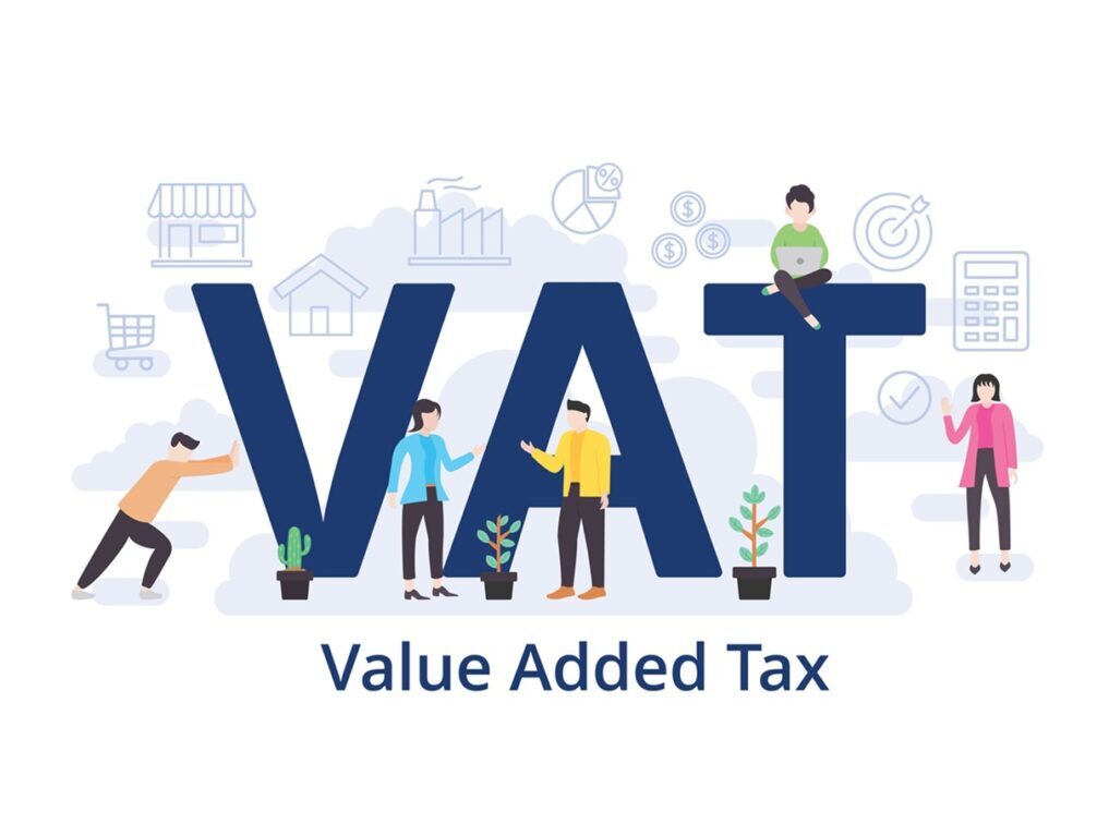 Value Added Tax VAT concept illustration showing business services goods and tax compliance